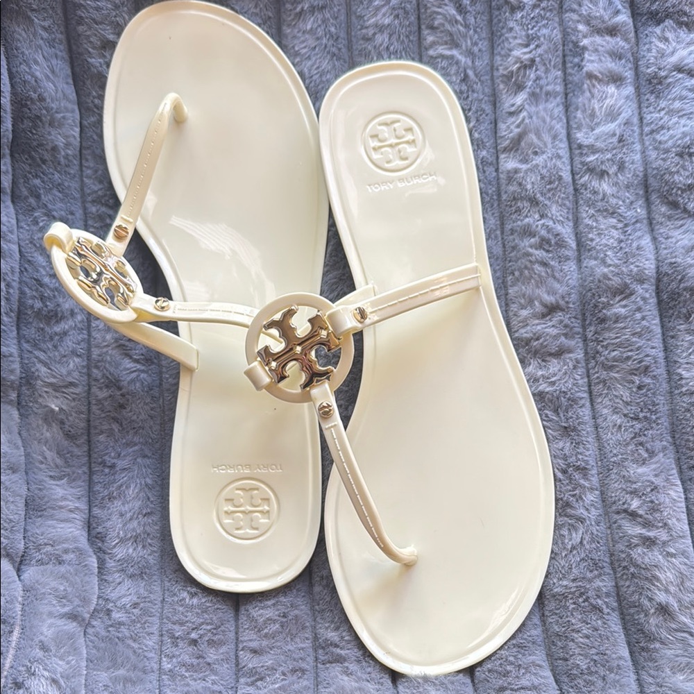 Tory Burch Cream Miller Jelly Thong Sandals